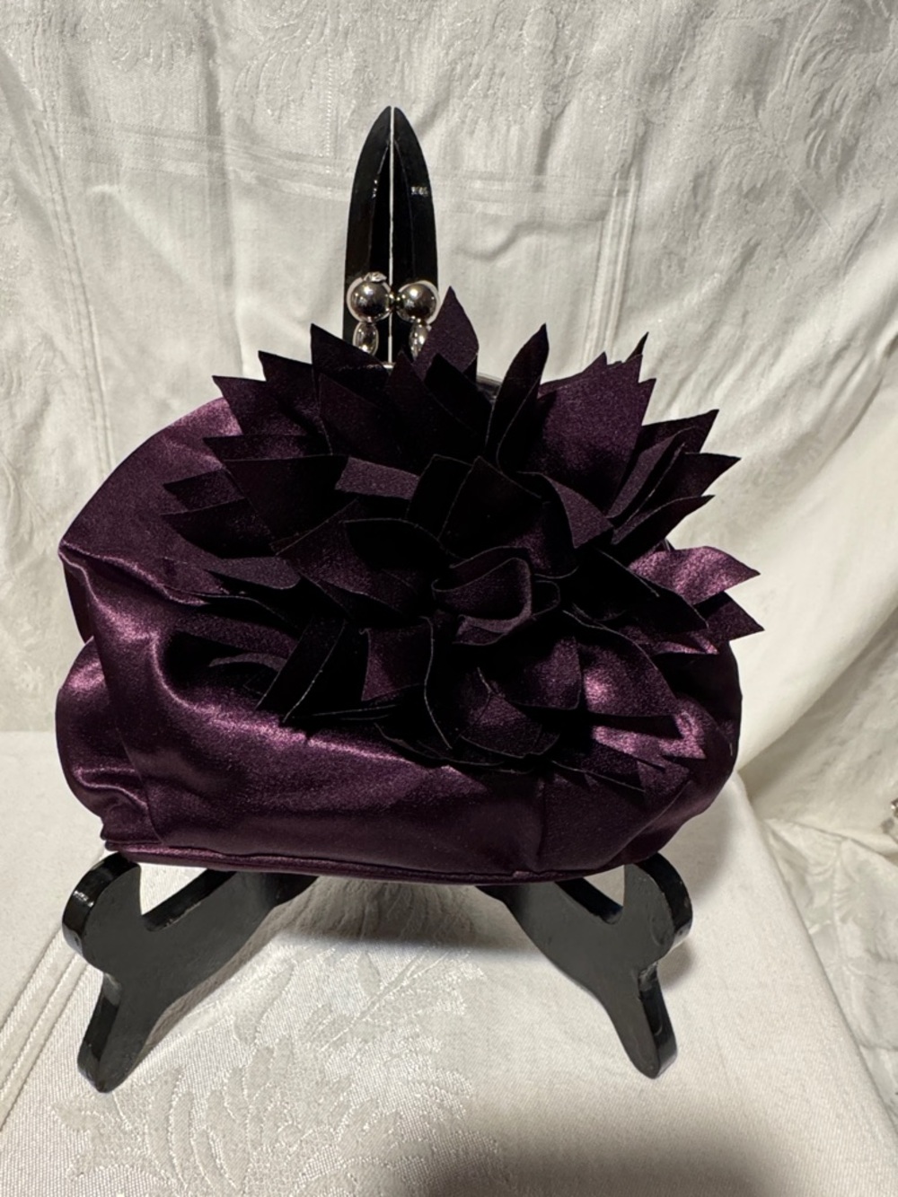 Barney's Elegant Purple Satin Floral Clutch Bag
